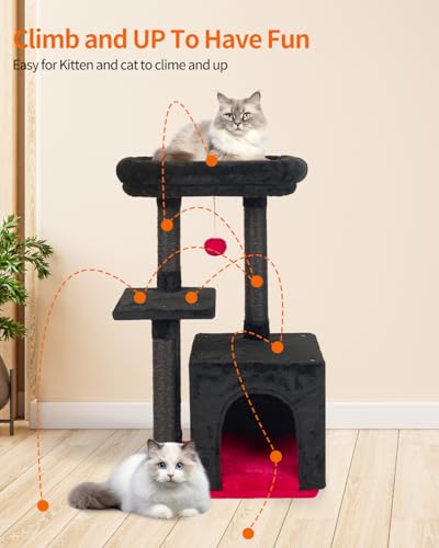 Cute Cat Tree Kitten Cat Tower Condo Cat Furniture Sisal Scratching Posts K (RedBlack)