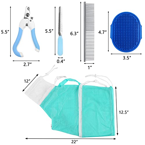 10 PCS Cat Washing Bag for Bath Shower Adjustable Net Grooming Set (Grey+Green)