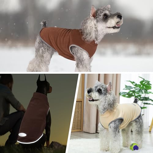 2 Pack Fleece Dog Sweater Pullover Lightweight Reflective Jacket (Medium / Brown & Khaki)
