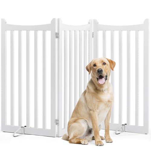 Freestanding Wooden Dog Gate (White / 60" W x 36" H)