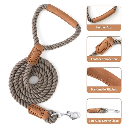 Dog Leash Braided Cotton Rope w (Grayish Camel / 48 Inch-1/2")