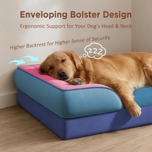 Orthopedic Dog Bed for Extra Large Dogs with Bolster (42.0"L x 30.0"W x 8.5"Th / Enchanted Cove)