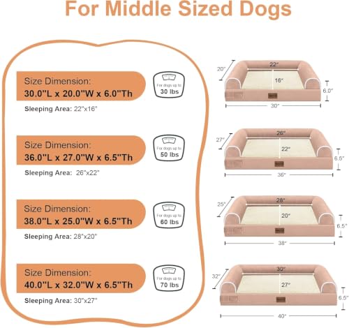 Orthopedic Dog Bed for Large Dogs (Pink / 38.0"L x 25.0"W x 6.5"Th)