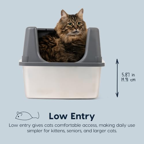 Stainless Steel Litter Box Enclosed High Sided for Cats (Large / Stainless Steel)