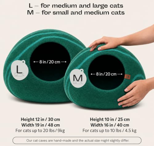 Cat Cave Merino Wool Bed for Indoor Cats (Emerald / Large)