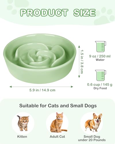 Ceramic Slow Feeder Dog Bowls Small Breed (S-0.6 Cups / 04-Green)
