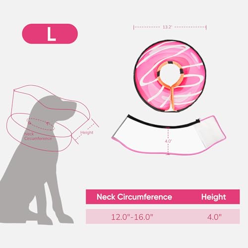 Raised Inflatable Dog Cone After Surgery (DonutPink / L(Neck 12"-16"))