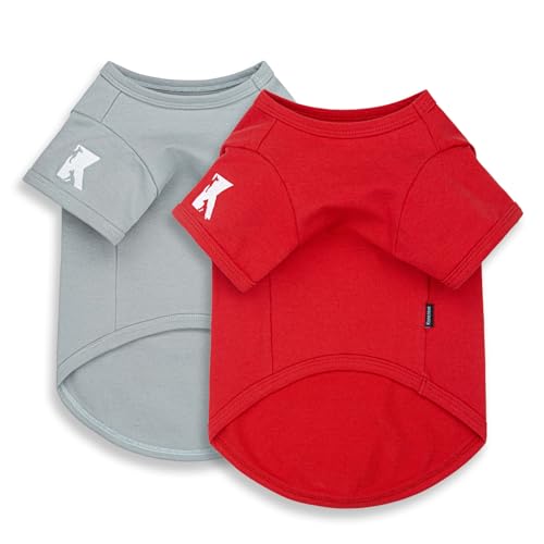 Dog Shirts Breathable Cotton Stretchy (Sunny Red & Smoky Blue / 2XL-(20~30lb) | Chest(~24"))