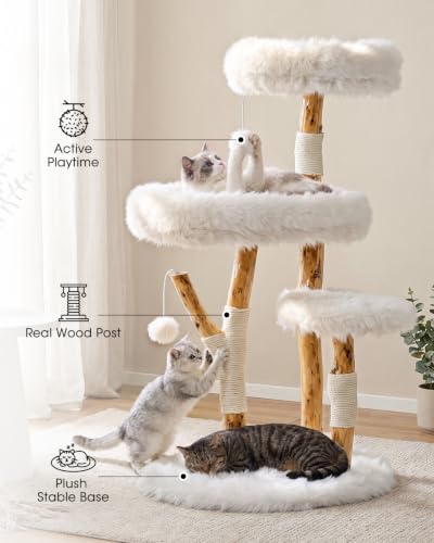 Solid Wood Cat Tree (Milky White)
