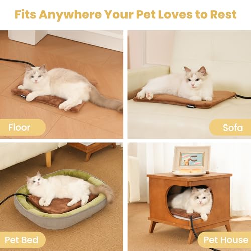 Pet Heating Pad for Cats Dogs Indoor & Sheltered Outdoor Waterproof Heated Cat Bed Heated Dog Bed Chew Resistant Cord Constant Temperature Electric Warming (Brown / Small: 16" x 13" x 1.3")
