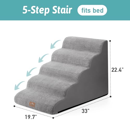Extra Wide Dog Stair for Small Dog (Grey / Extra Wide:19.7"x33"x22.4")