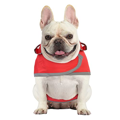 Clear Hooded Dog Raincoat Jacket Poncho with Dog Leash Hole Red M (Medium / Red)