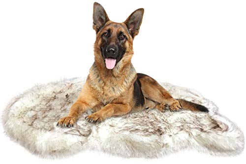 Faux Fur Orthopedic Dog Bed (White w/ Brown Tips / Large/Extra Large)