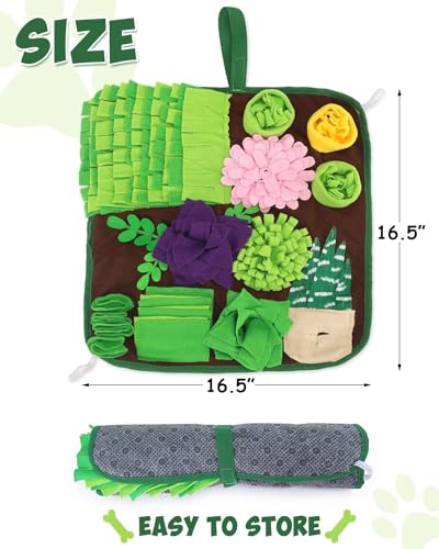 Snuffle Mat for Dogs and Cats Succulent Small Pets Treat Toy Dog Enrichment Toys Dog Puzzle Slow Eating Mat Foraging Mat for Rabbit Pig Stress Relief Puppy Birthday Gift for Pet (16.5"L x 16.5"W)