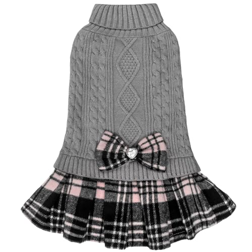 Dog Sweater Dress for Small Dogs Turtleneck Thick Knit Pullover (Large (16-24lbs) / 04# Grey)