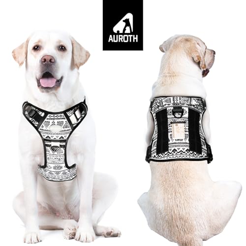Dog Harness for Large Dogs (Tribal Patterns-Black / L(Neck:18-29",Chest:24-37"),45-80 lbs)