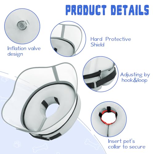 Elevated Inflatable Dog Cone Collar Alternative After Surgery (Solid Grey / M(Neck 9"-12.5"))