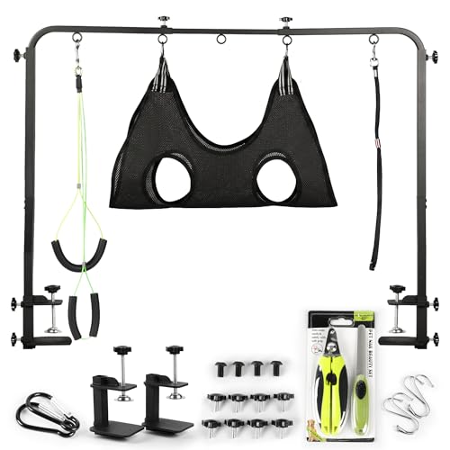 Premium Dog Grooming Arm with Clamp & Dog Grooming Hammock