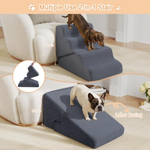 Dog Ramp for Bed (Grey / Extra Wide 4 Step)