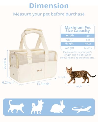 Dog Purse Carrier for Small Dogs Rabbit cat with Large Pockets (Beige Mesh / 13.6"L x 6.5"W x 10.0"H)