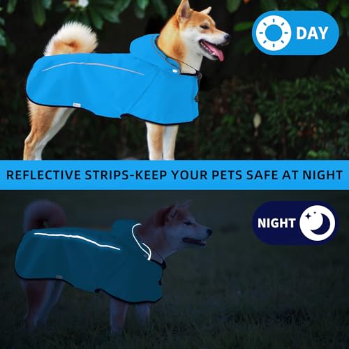 Dog Raincoat Adjustable Waterproof Pet Rain Jacket (Blue / X-Small)