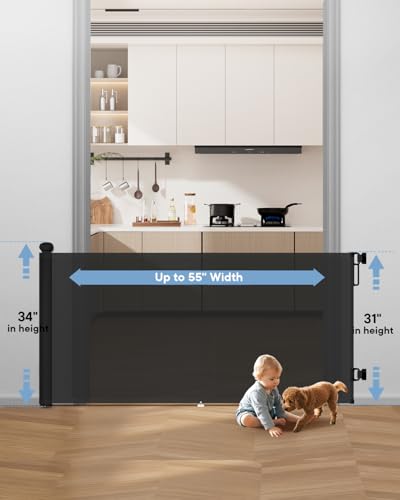 Retractable Baby Gates (Black / 34" Tall x 55" Wide)