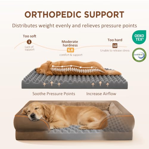Waterproof Orthopedic Dog Bed for Medium Size Dog (28.0"L x 19.0"W x 6.0"Th / Brown)