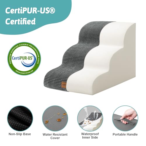 Wide Dog Stairs for Small Dog 15.7" H (Charcoal Grey / Wide:17.7"x22.4"x15.7")