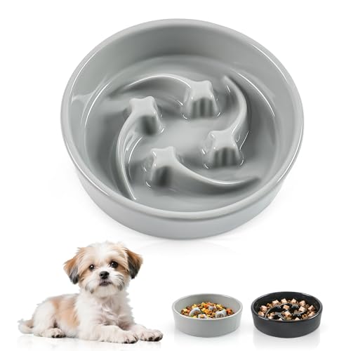 Ceramic Slow Feeder Dog Bowls (Grey-M)
