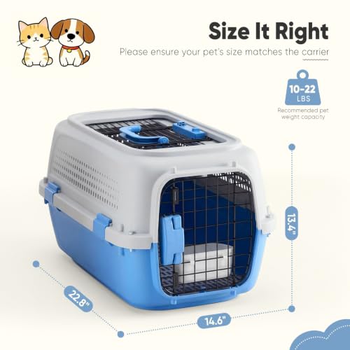 23" Hard Sided Pet Carrier for Small Pets (Modern Blue / 22.4"L x 14.6"W x 13.0"H)