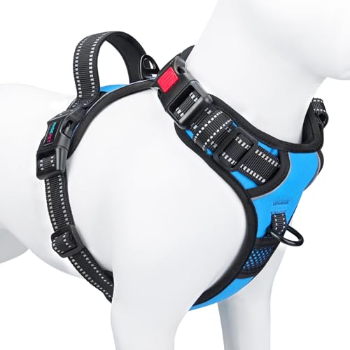 No Pull Dog Harness Medium Reflective Front Clip Vest with Handle (Medium / Blue)