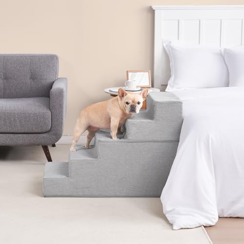 Dog Stairs for High Bed 25" H (Light Grey / Extra Wide 17.7" x 35" x 25")