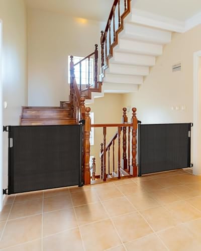 2 Pack) Retractable Baby Gate for Doorways and Stairs, Mesh Safety Gate for Pet, Indoor & Outdoor Use, One-Hand Operation, Easy Installation, 33.6" Tall, Expands to 55" Wide（Black） (Black / 33x55 Inch(2 Pack))