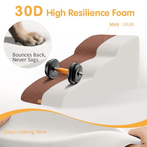 High Density Extended Foam Dog Ramp&Steps 3 Tiers (Brown / 33.1*15.7*15.7)