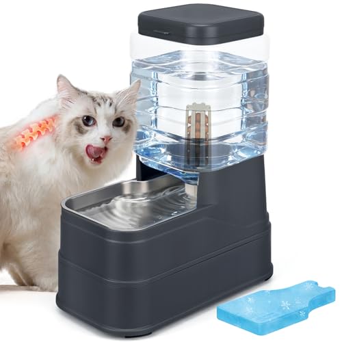 1.6 Gallon Pet Automatic Dog Water Dispenser Cat Gravity Waterer Feeder with Stainless Steel Bowl 8L Large Capacity Puppy Feeding Raised Bowls with Filter (Charcoal Gray / 6L(1.6 Gallon))