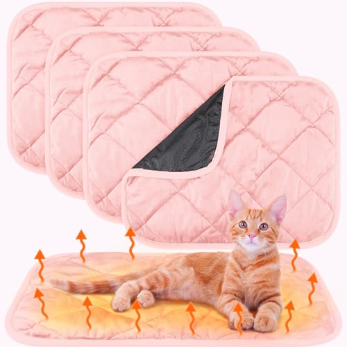 4 Pack Self Heating Cat Pad Self Warming Dog Mat Reflects Body Heat Extra Warm Thermal Pet Pad Washable Dog Cat Bed Crate Bed Mat Blanket (16 x 20 Inch / Pink)