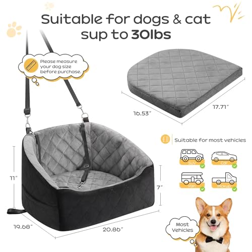 Dog Car Seat for Small Dogs Up to 30 Lbs (Grey-Black / Small)