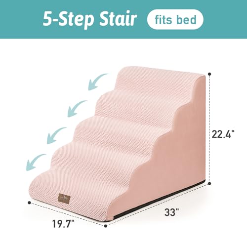 Extra Wide Dog Stair for Small Dog (Pink / Extra Wide:19.7"x33"x22.4")