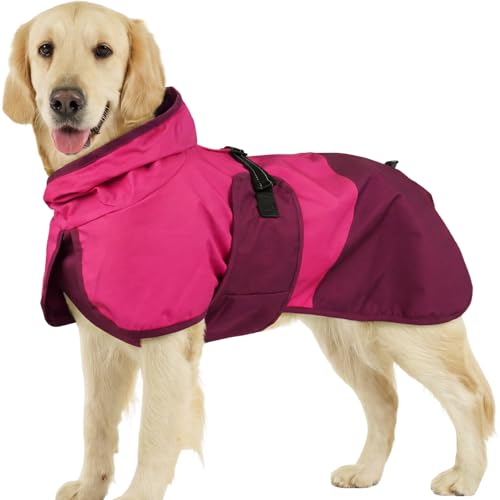 Dog Raincoat Waterproof Rain Jacket with Hood (XXXL(Back Length26.7") / Rose Red)