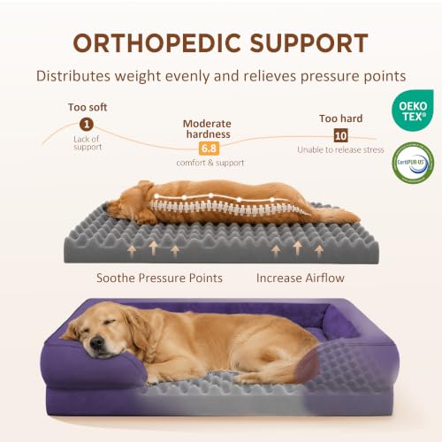 Waterproof Orthopedic Dog Bed for Extra Large Dogs (42.0"L x 30.0"W x 8.5"Th / Deep Purple)