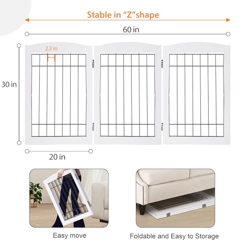 3 Panel Freestanding Adjustable Wooden Dog Gate (30"Height-3 Panel / White)