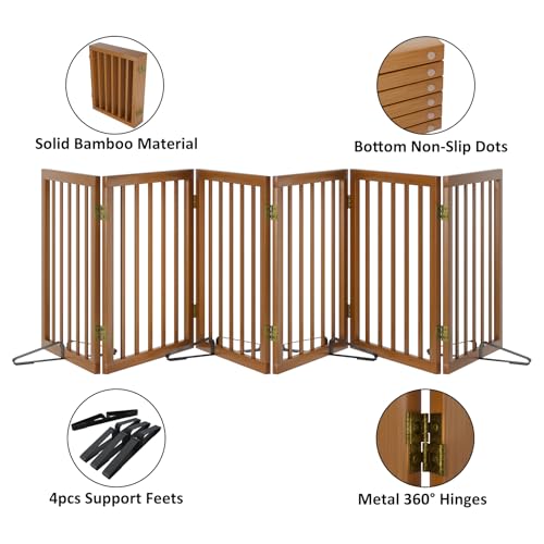Freestanding Pet Gate Foldable Dog Gate (Walnut / 6 Panel - 110 inches Wide)