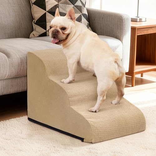 Dog Stairs for Small Dogs and Cats (Khaki / Standard 3-Step 15.7"H)
