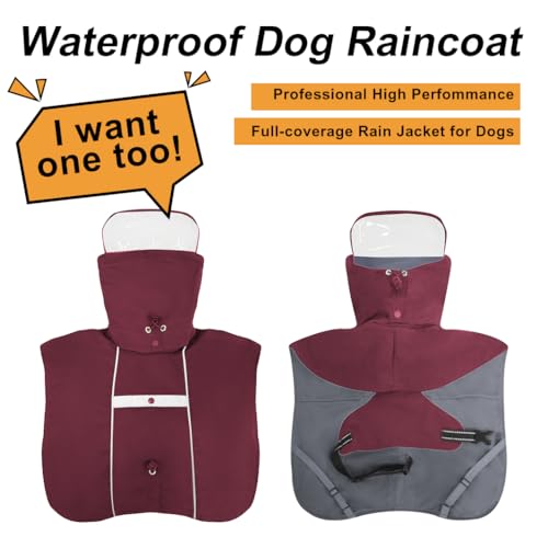 Pet Dog Raincoat Jacket Large Dog Rain Poncho with Transparent Hood (Wine Red / L-Fit for 6-12 lbs)