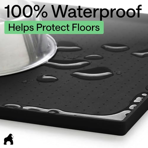 Dog Food Mat 100% Waterproof Silicone (Black / 26"l X 17"w)