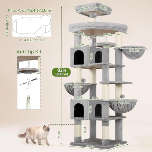 82in Extra Large Cat Tree Tower for Indoor Cats Large Adult (82inch / Light Grey)