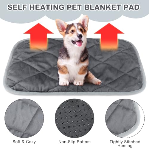 4 Pack Self Heating Cat Pad Self Warming Dog Mat Reflects Body Heat Extra Warm Thermal Pet Pad Washable Dog Cat Bed Crate Bed Mat Blanket (19 x 27.5 Inch / Gray)