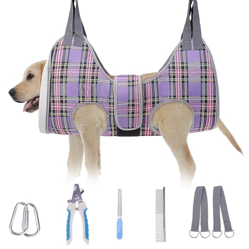 Medium Dog Grooming Hammock Harness (M (Leg Spacing: 9-12.5" / Max W: 50lbs) / Purple)