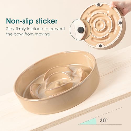 Ceramic Slow Feeder Dog Bowl (M - 1.5 Cups / Khaki)