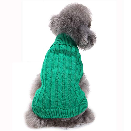 Dog Sweater Soft Warm Turtleneck Knitted Clothes for Small Medium Large Pet (Green / XX-Small)